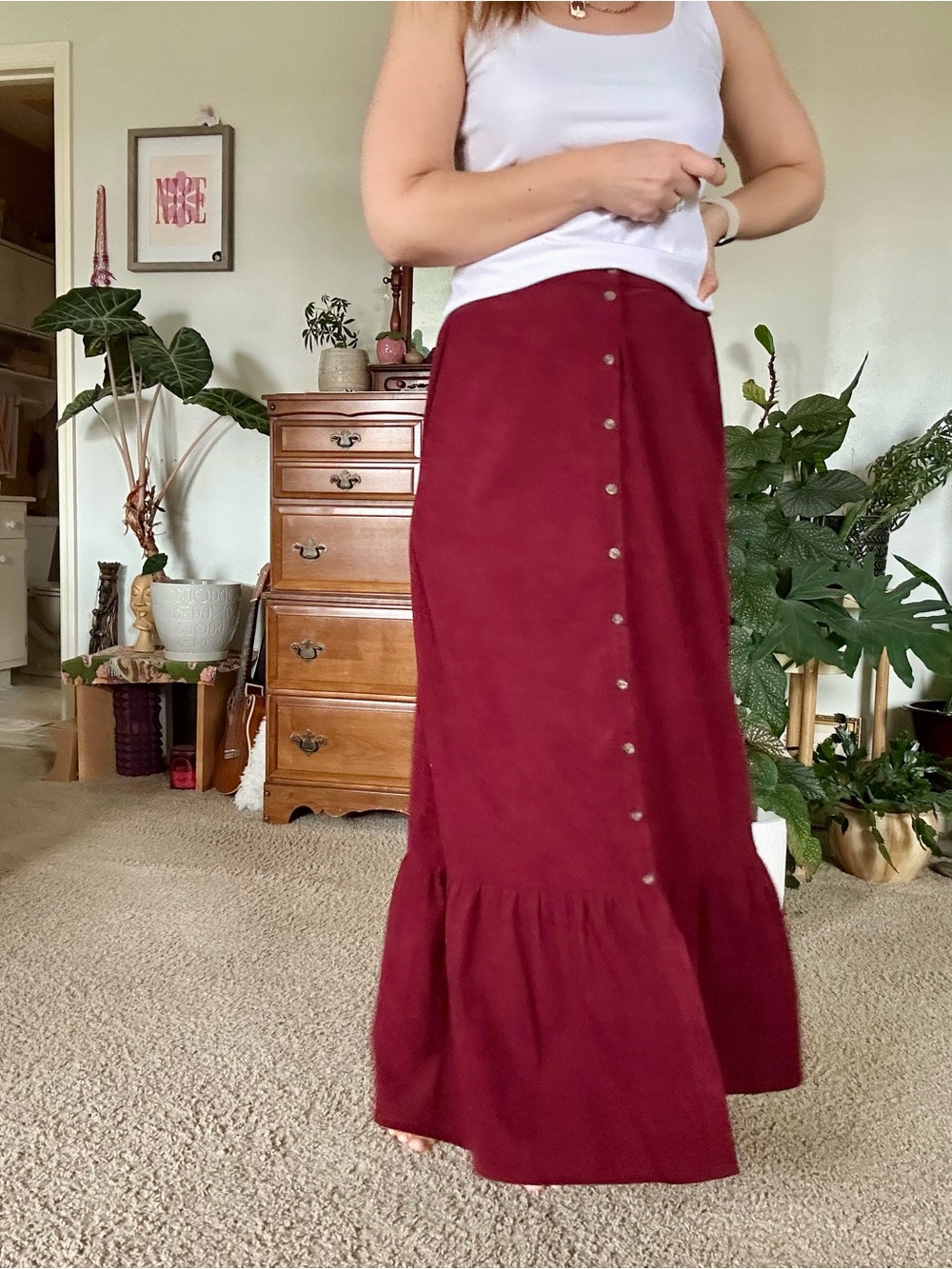 DR2 Button-Front Ruffle Maxi Skirt - Picture 2 of 9